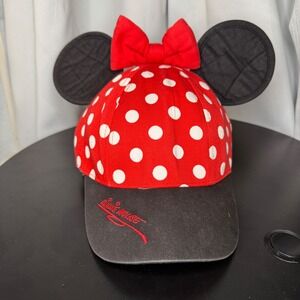 Disney Minnie Mouse Signed‎ w/ Ears Hat Disneyland Youth Baseball Cap Snap Back